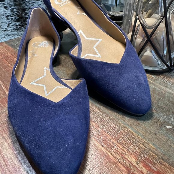Gianni Bini Blue Suede Leather D’Orsay Pointed Toe Flats Sz 9 - Picture 2 of 5